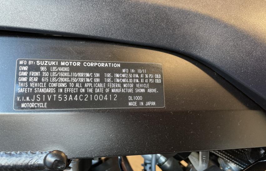 2012 SUZUKI DL1000 JS1VT53A4C2100412
