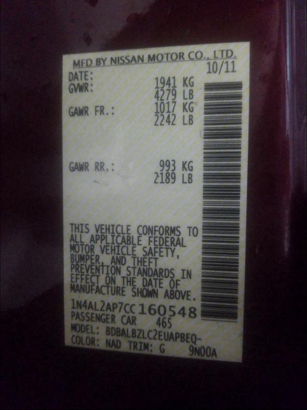 2012 NISSAN ALTIMA BAS 1N4AL2AP7CC160548