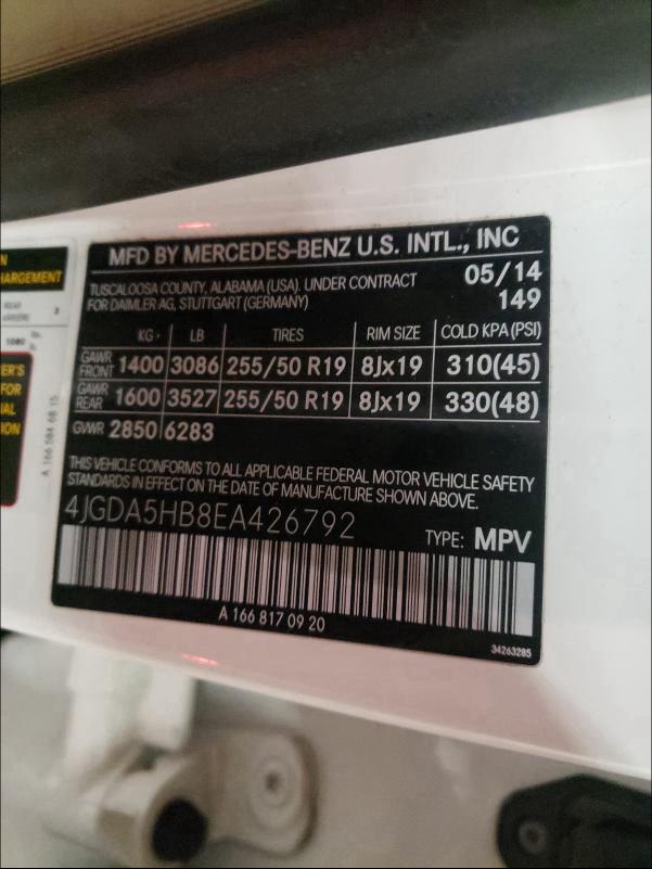2014 MERCEDES-BENZ ML 350 4MA 4JGDA5HB8EA426792