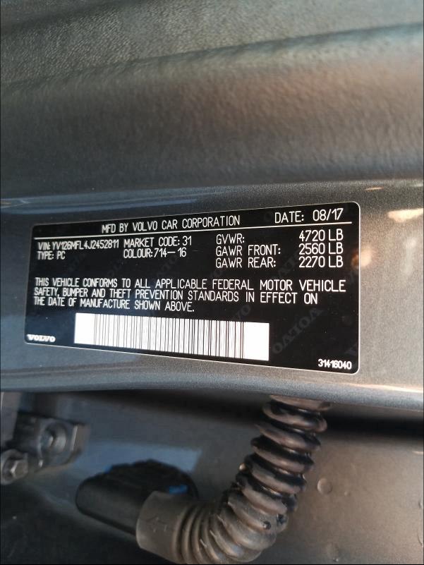 2018 VOLVO S60 DYNAMI YV126MFL4J2452811