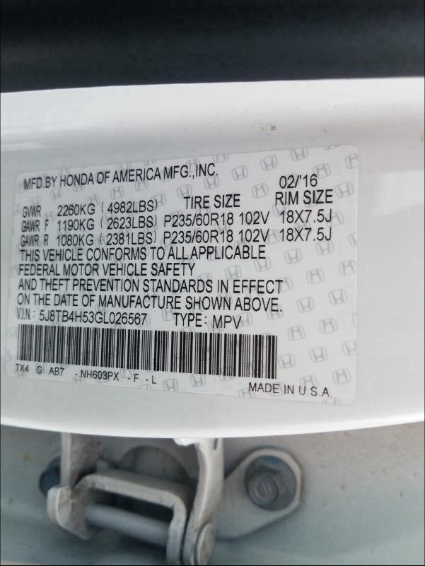 2016 ACURA RDX TECHNO 5J8TB4H53GL026567