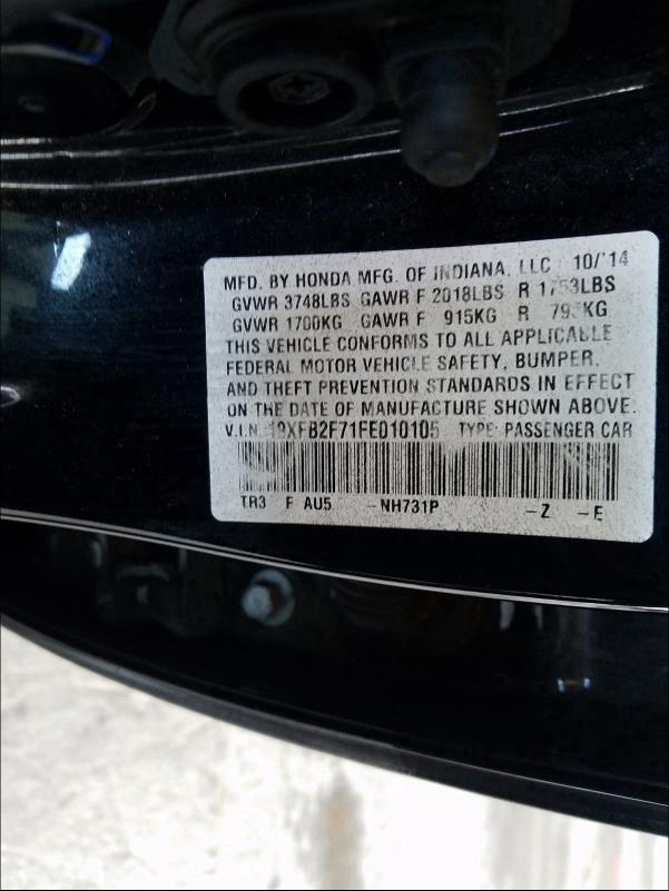 2015 HONDA CIVIC SE 19XFB2F71FE010105