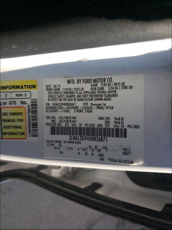 2013 LINCOLN MKZ 3LN6L2G94DR826871