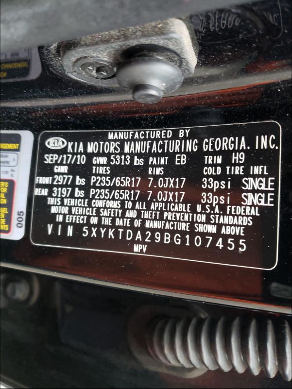 2011 KIA SORENTO BA 5XYKTDA29BG107455
