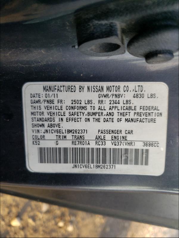 2011 INFINITI G37 JN1CV6EL1BM262371