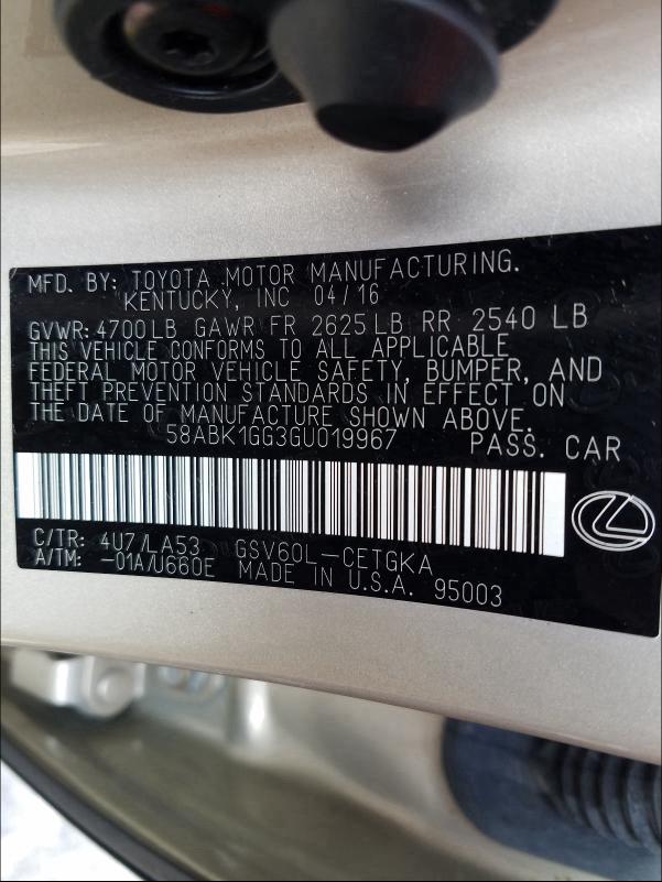 2016 LEXUS ES 350 58ABK1GG3GU019967