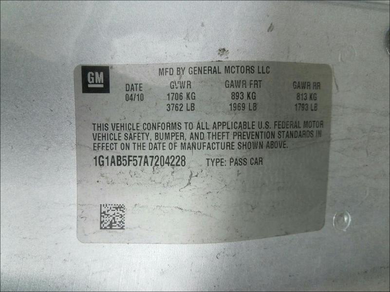 2010 CHEVROLET COBALT LS 1G1AB5F57A7204228