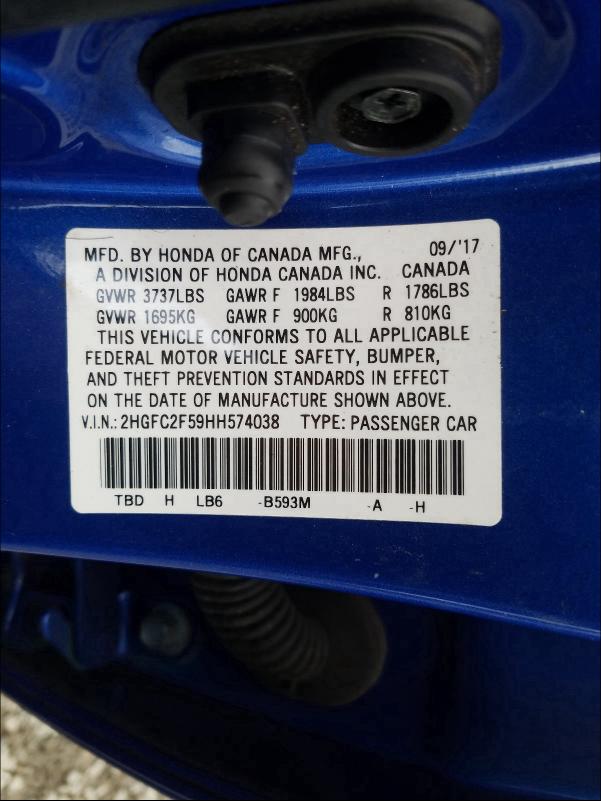 2017 HONDA CIVIC LX - 2HGFC2F59HH574038