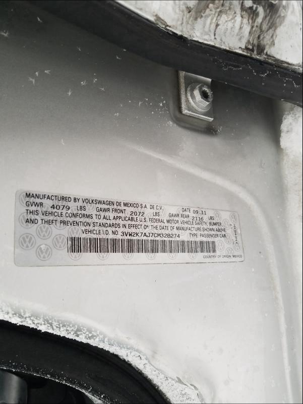 2012 VOLKSWAGEN JETTA BASE 3VW2K7AJ7CM328274