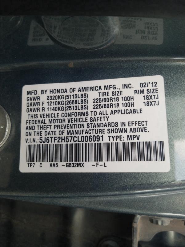 2012 HONDA CROSSTOUR 5J6TF2H57CL006091
