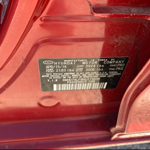 KMHD74LF8HU173608 2017 Hyundai Elantra Se 2.0L