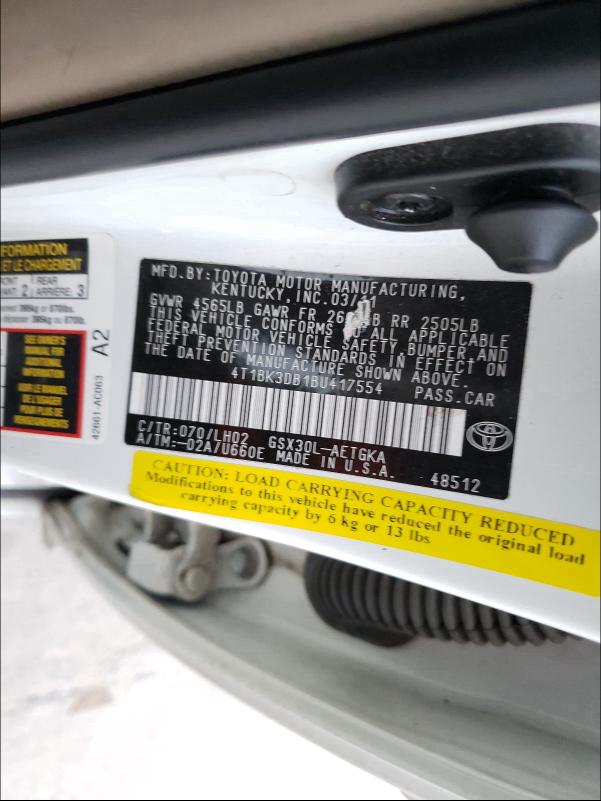 2011 TOYOTA AVALON BAS 4T1BK3DB1BU417554