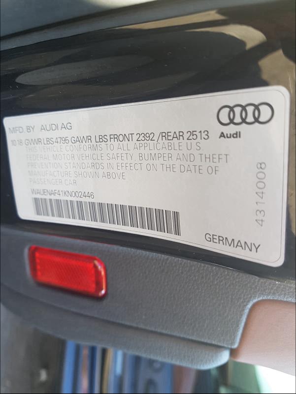 2019 AUDI A4 PREMIUM WAUENAF41KN002446