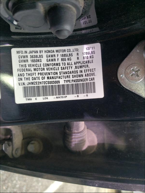 2012 HONDA INSIGHT EX JHMZE2H72CS003009
