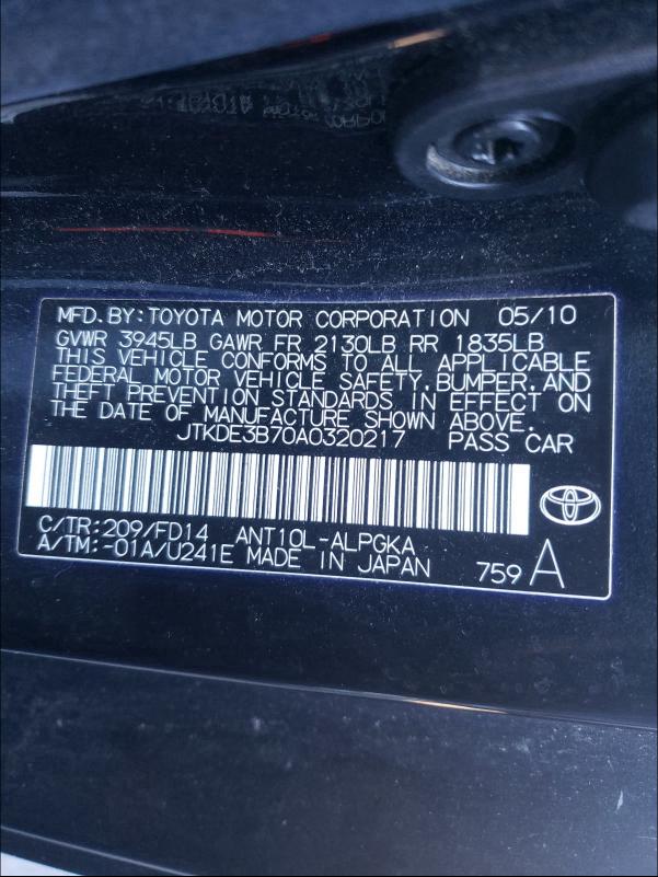 2010 TOYOTA SCION TC JTKDE3B70A0320217