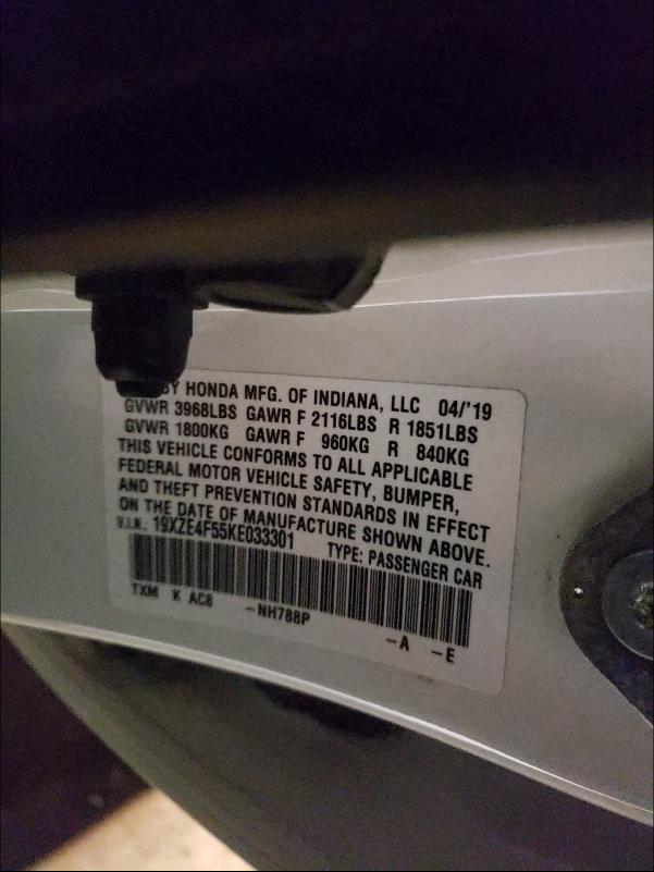 2019 HONDA INSIGHT EX 19XZE4F55KE033301