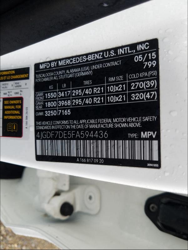 2015 MERCEDES-BENZ GL 550 4MA 4JGDF7DE5FA594436