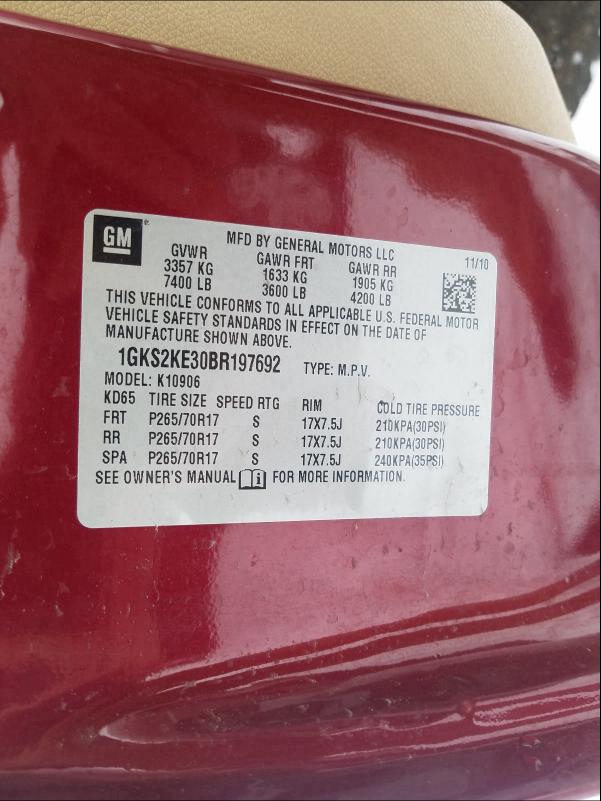 2011 GMC YUKON XL 1GKS2KE30BR197692
