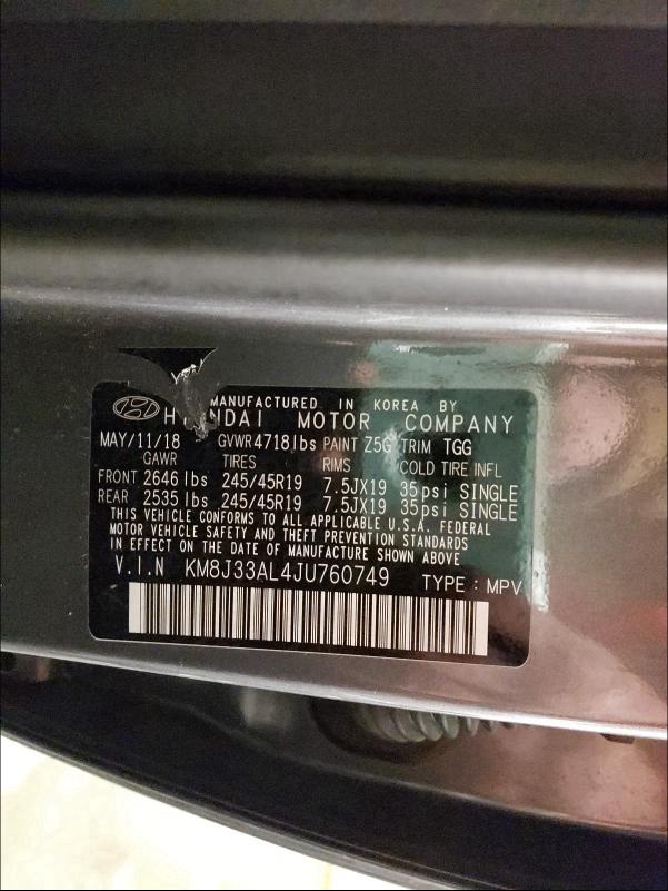 2018 HYUNDAI TUCSON SPO KM8J33AL4JU760749
