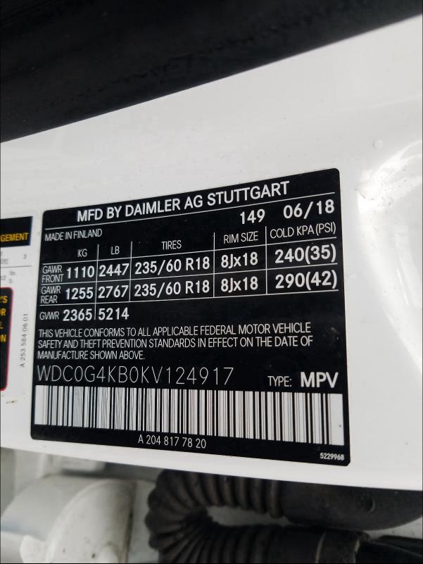 2019 MERCEDES-BENZ GLC 300 4M WDC0G4KB0KV124917