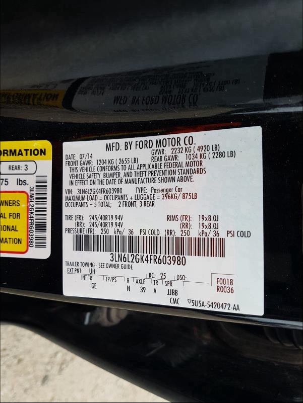 2015 LINCOLN MKZ 3LN6L2GK4FR603980