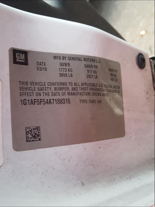 2010 CHEVROLET COBALT 2LT 1G1AF5F54A7188316