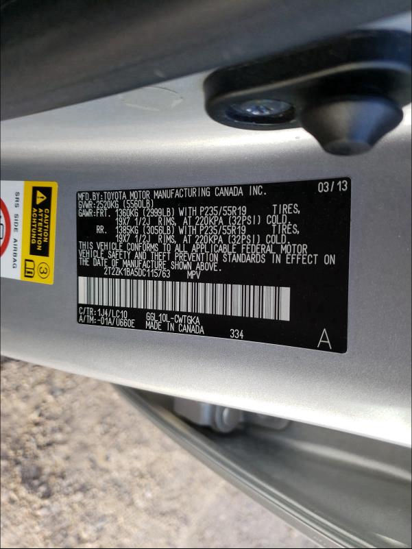 2013 LEXUS RX 350 2T2ZK1BA5DC115763
