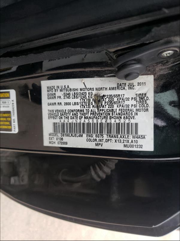 2011 MITSUBISHI ENDEAVOR L 4A4JN2AS6BE034525