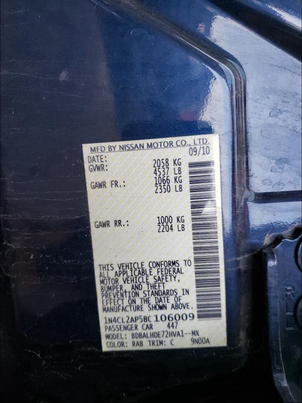 2011 NISSAN ALTIMA HYB 1N4CL2AP5BC106009