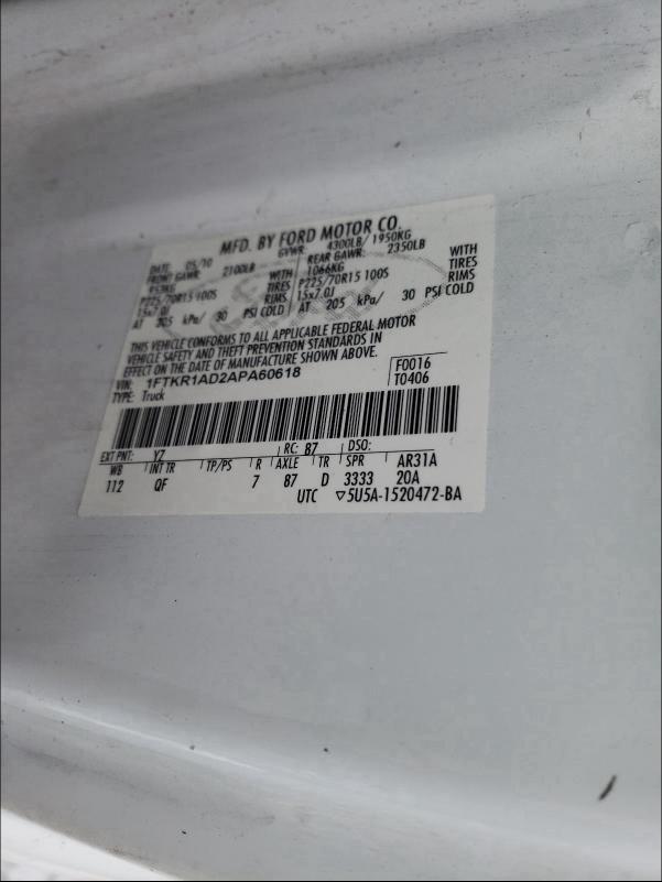 2010 FORD RANGER 1FTKR1AD2APA60618