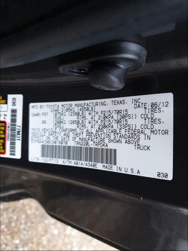 2012 TOYOTA TACOMA 5TFNX4CN6CX016070