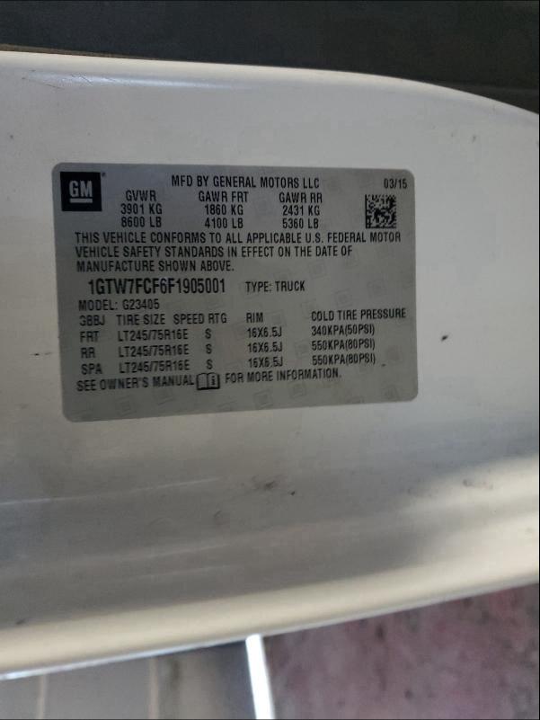 2015 GMC SAVANA G25 1GTW7FCF6F1905001