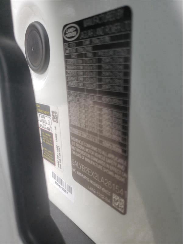 2020 LAND ROVER RANGE ROVE SALYB2EX2LA261541