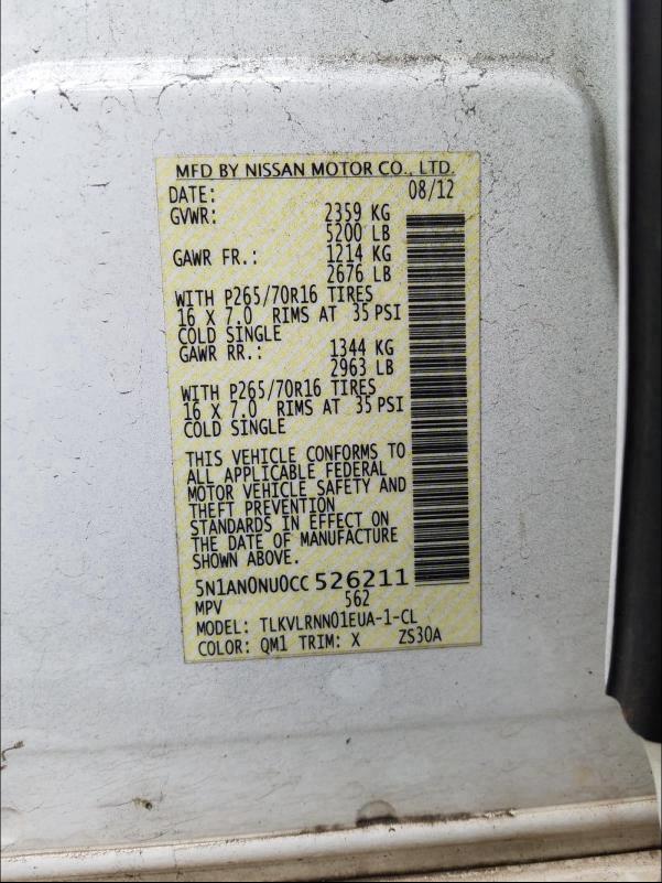 2012 NISSAN XTERRA OFF 5N1AN0NU0CC526211