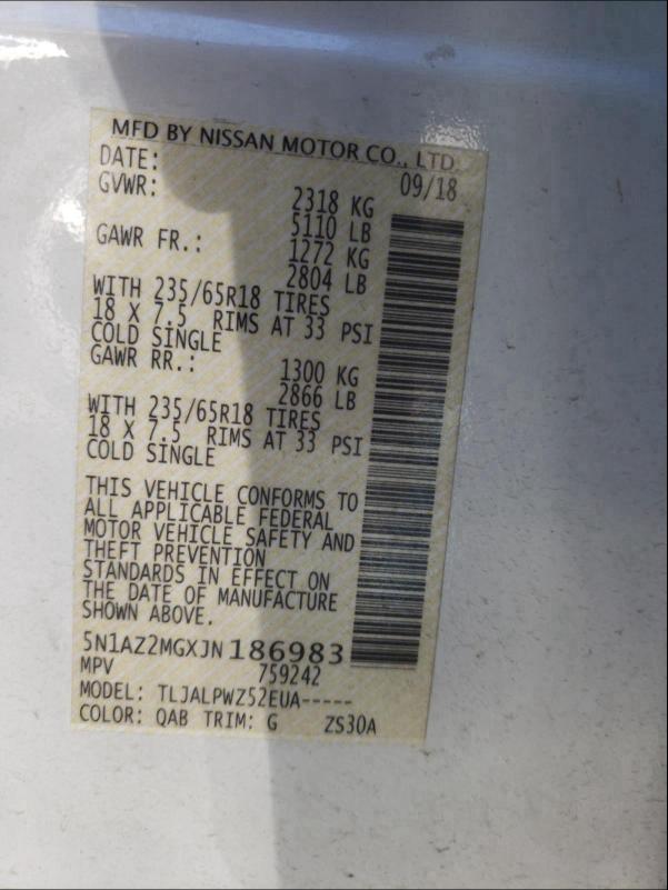 2018 NISSAN MURANO S 5N1AZ2MGXJN186983