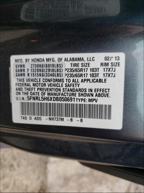 2013 HONDA ODYSSEY EX 5FNRL5H6XDB050691
