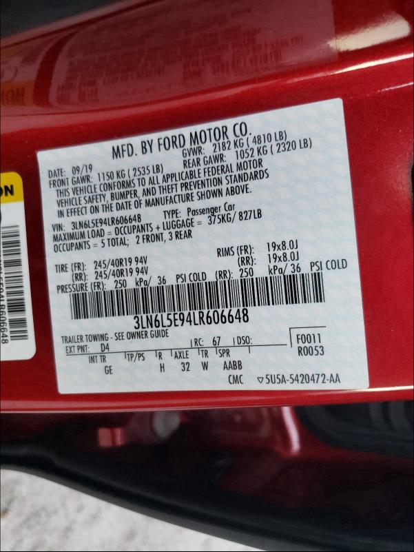 2020 LINCOLN MKZ RESERV 3LN6L5E94LR606648