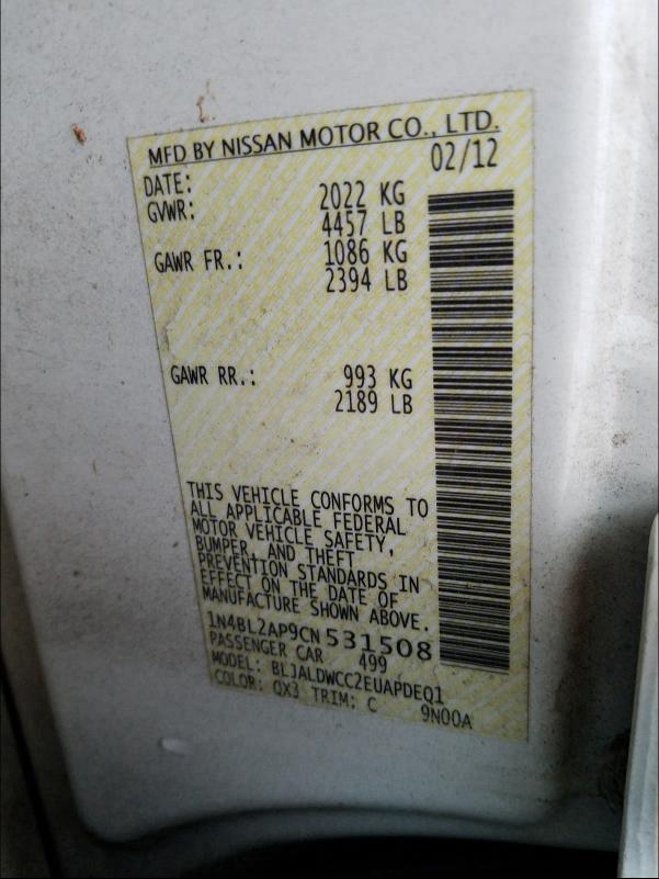 2012 NISSAN ALTIMA SR 1N4BL2AP9CN531508