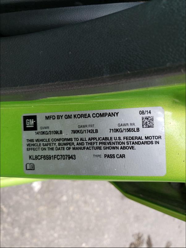 2015 CHEVROLET SPARK KL8CF6S91FC707943