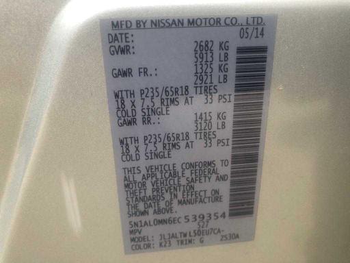 5N1AL0MN6EC539354 2014 Infiniti Qx60 3.5L