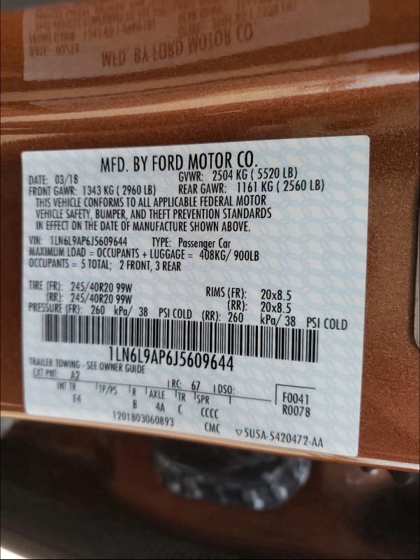 2018 LINCOLN CONTINENTA 1LN6L9AP6J5609644