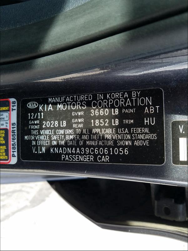 2012 KIA RIO EX KNADN4A39C6061056