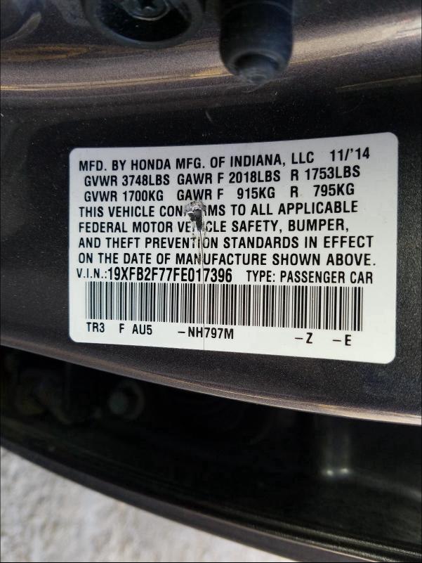 2015 HONDA CIVIC SE 19XFB2F77FE017396