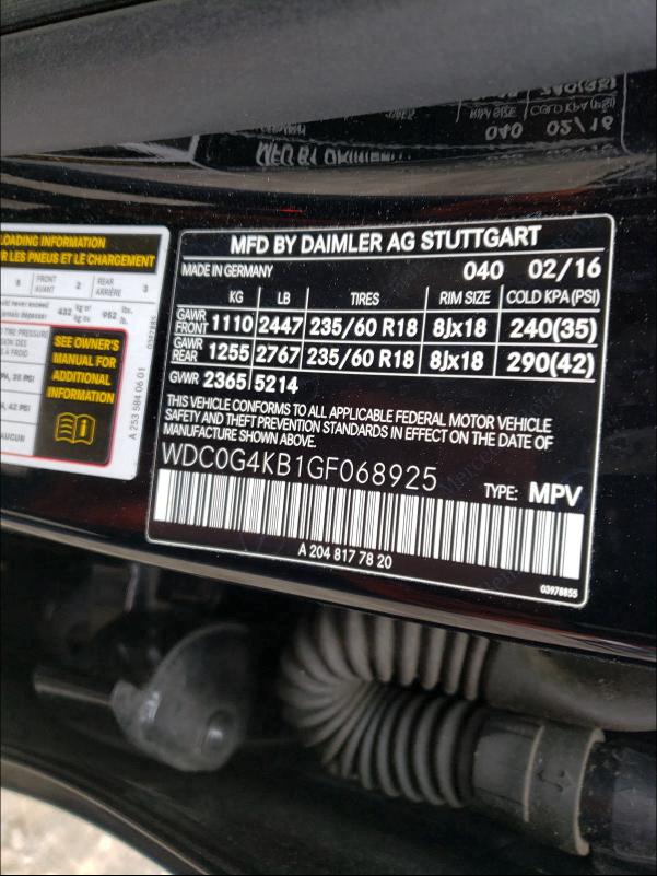 2016 MERCEDES-BENZ GLC 300 4M WDC0G4KB1GF068925
