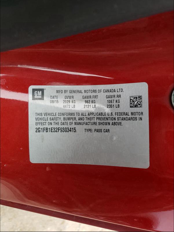 2015 CHEVROLET CAMARO LS 2G1FB1E32F9303415