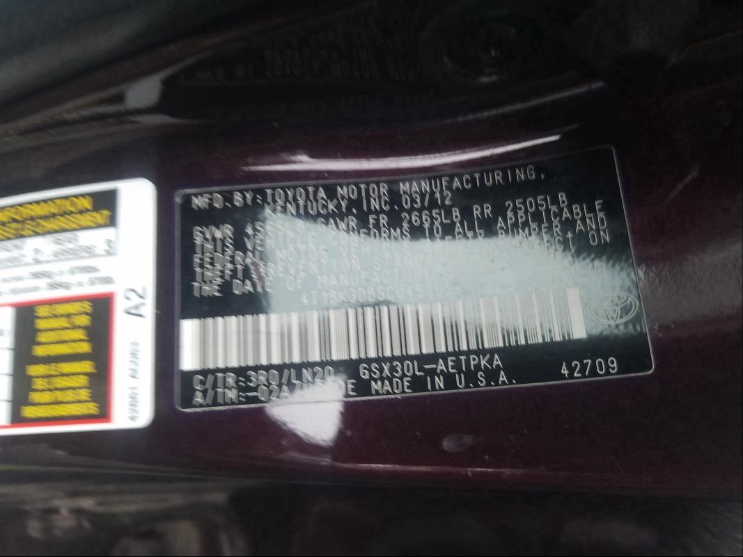2012 TOYOTA AVALON BAS 4T1BK3DB5CU453054