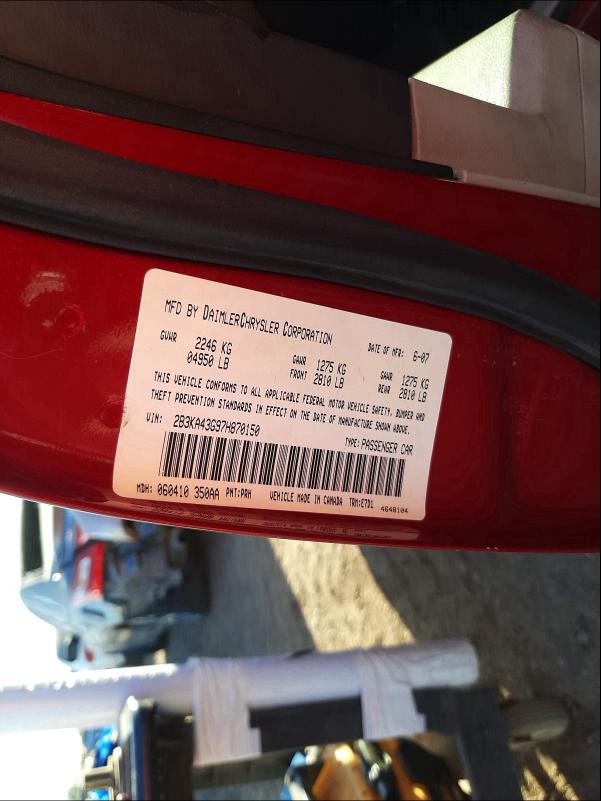 VIN: 2B3KA43G97H870150 Auction: COPART Lot: 29698991 Location: AZ - PHOENIX 2B3KA43G97H870150 DODGE CHARGER 2007 RED Photo 10