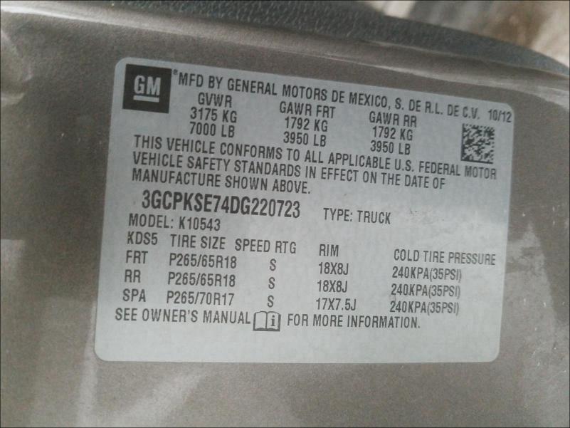 2013 CHEVROLET SILVERADO 3GCPKSE74DG220723
