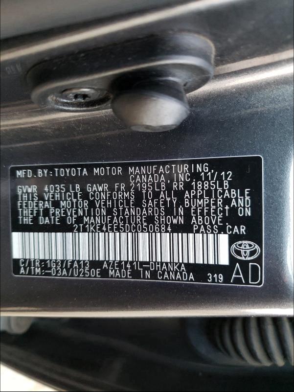 2013 TOYOTA COROLLA MA 2T1KE4EE5DC050684