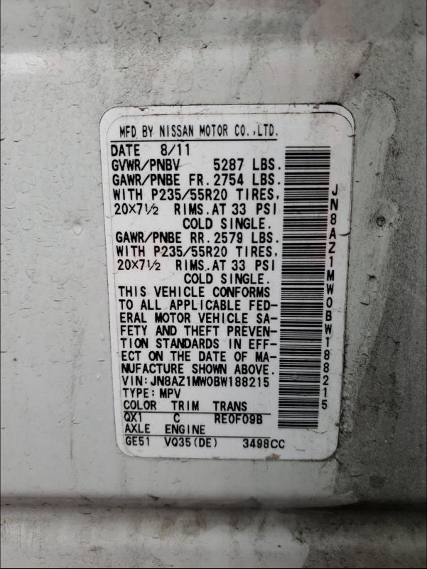 2011 NISSAN MURANO S JN8AZ1MW0BW188215